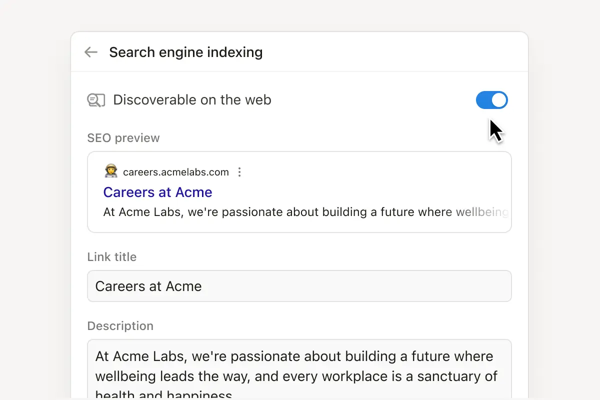 Defina como seu conteúdo estará visível para buscas com as configurações de SEO personalizadas para o seu site do Notion.