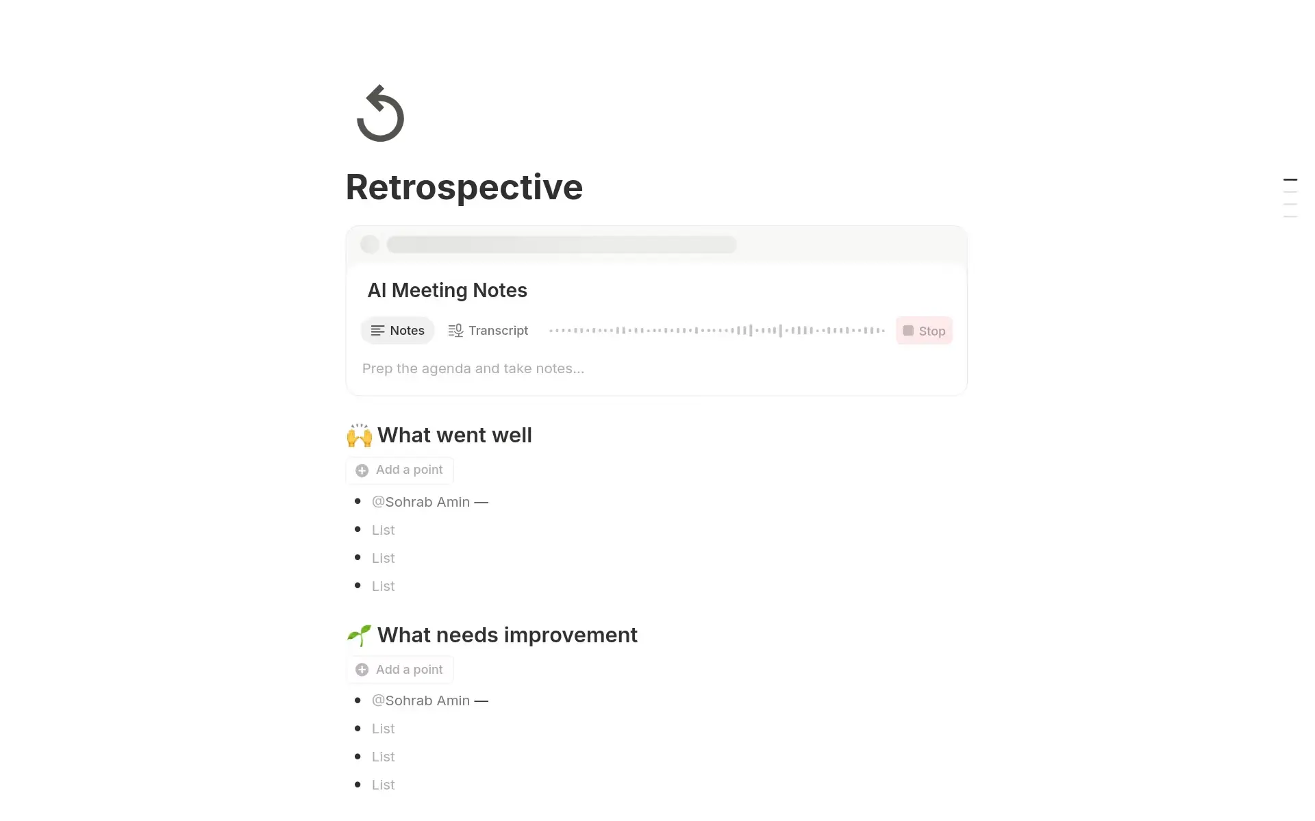A Notion retrospective template
