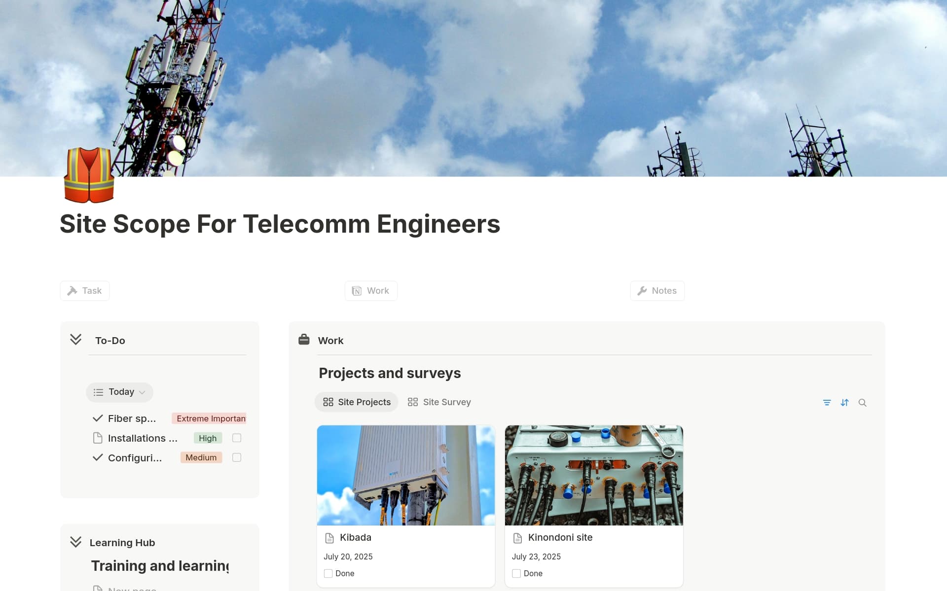 A template preview for Site scope Telecomm engineers