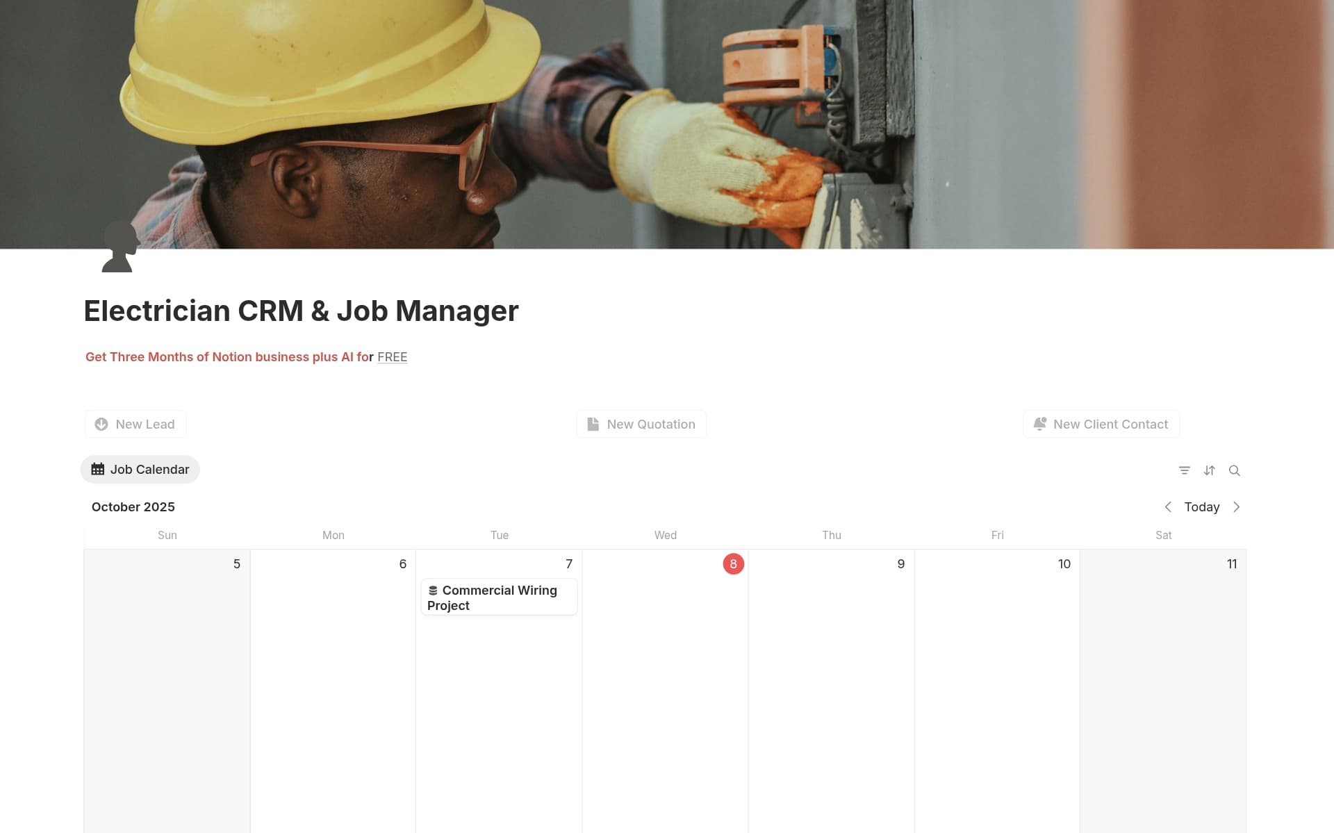 A template preview for Electrician CRM & Job Manager