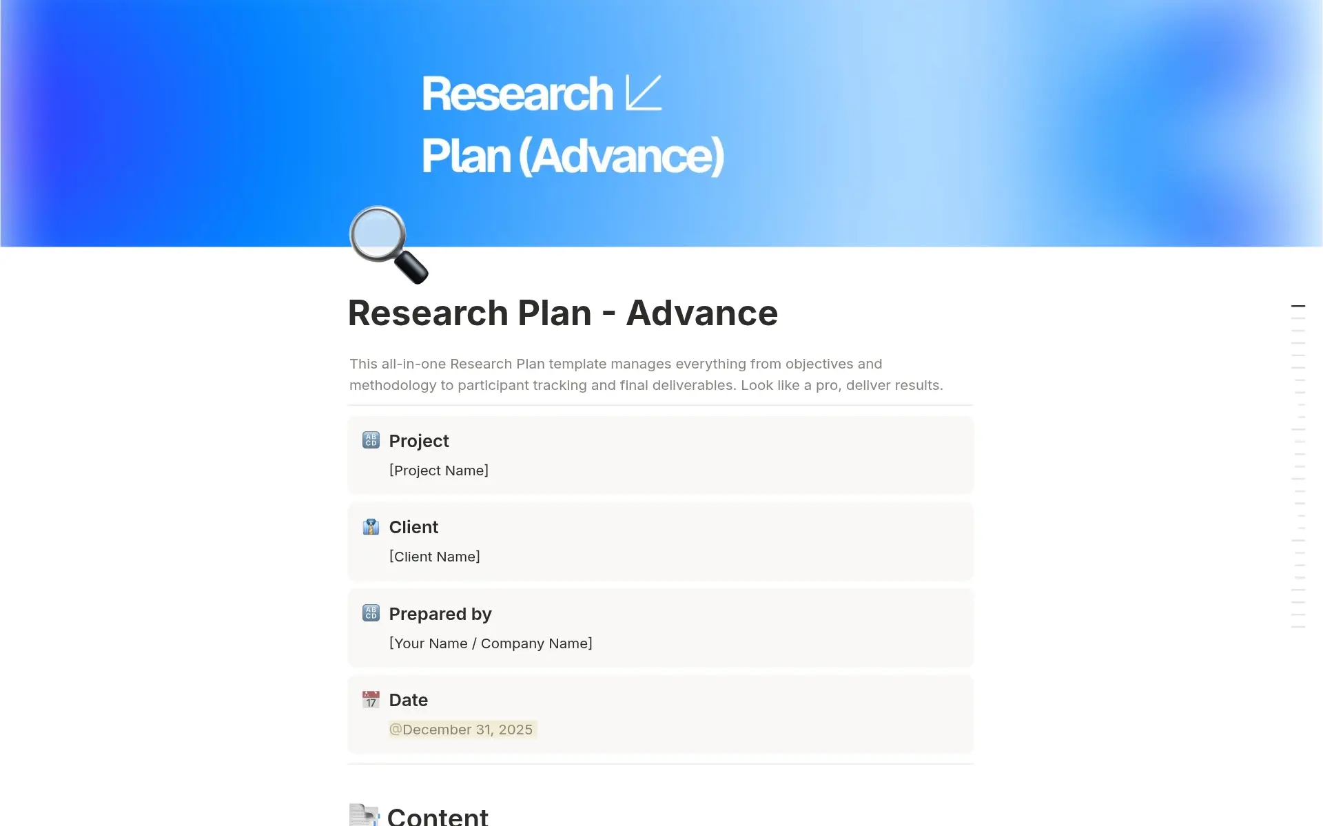 A template preview for Research Plan - Advance