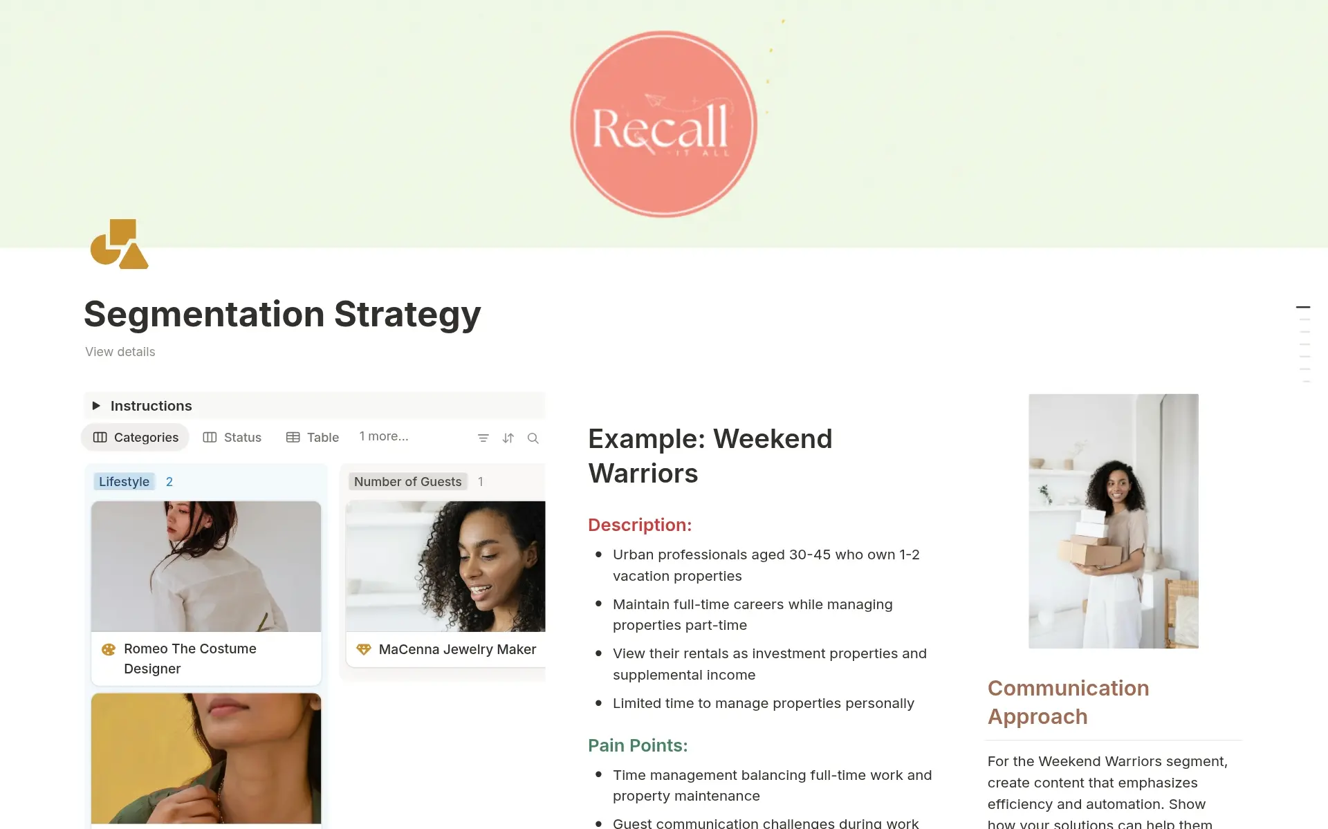 A template preview for Marketing Message Segmentation Strategy Planner