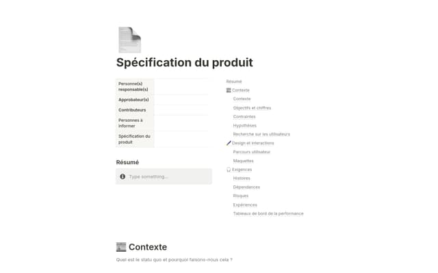 Spécification du produit