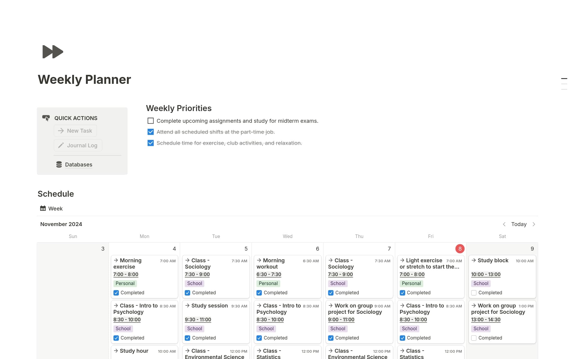 A template preview for Weekly Planner