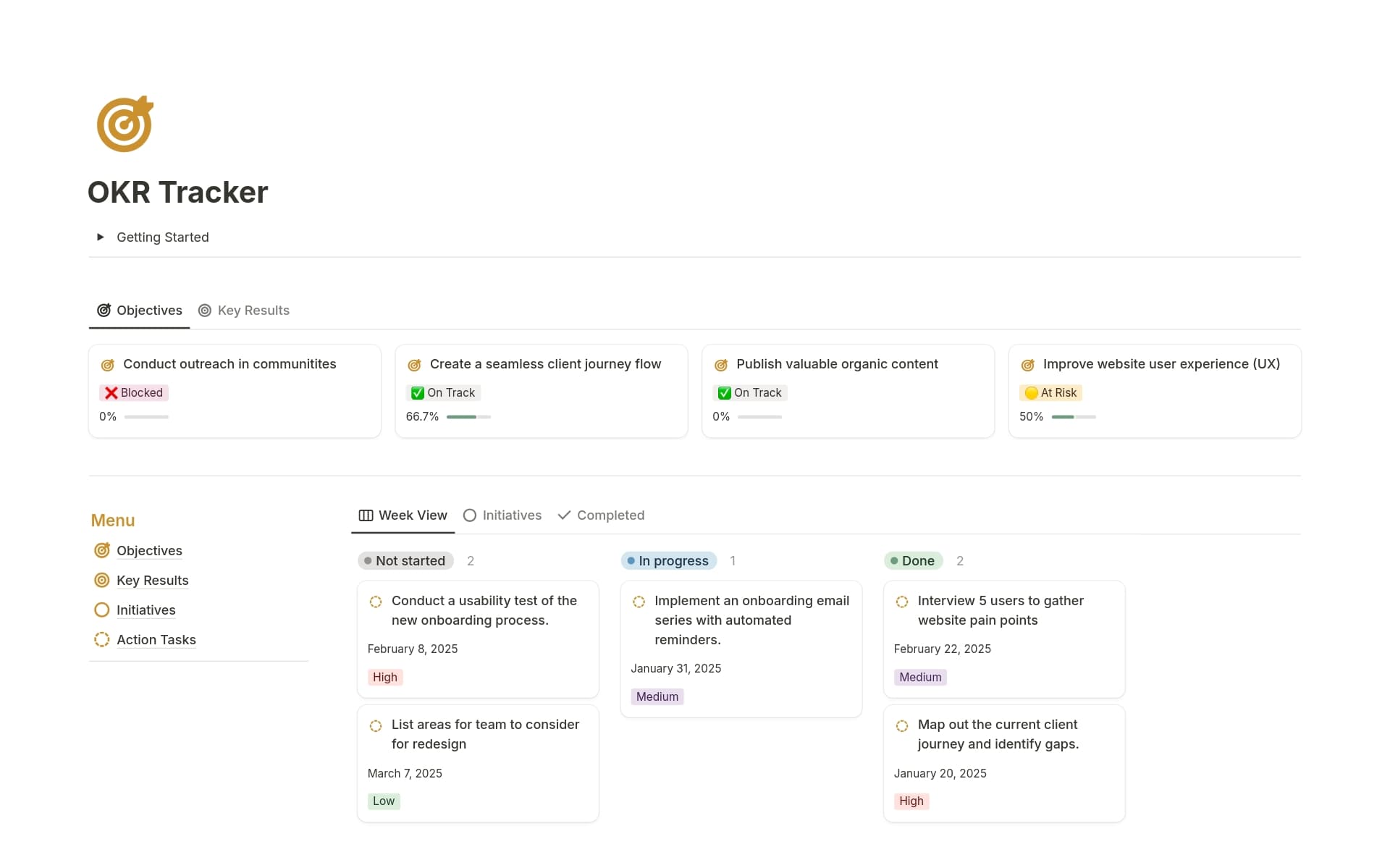 A template preview for OKR Tracker