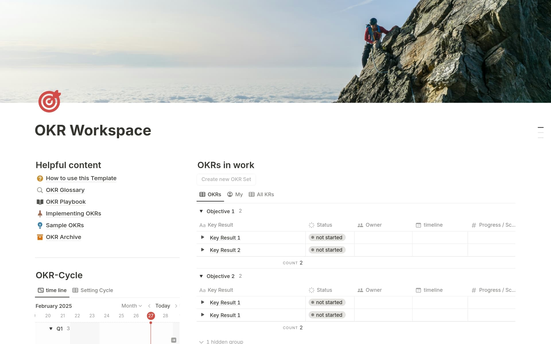 A template preview for OKR Workspace