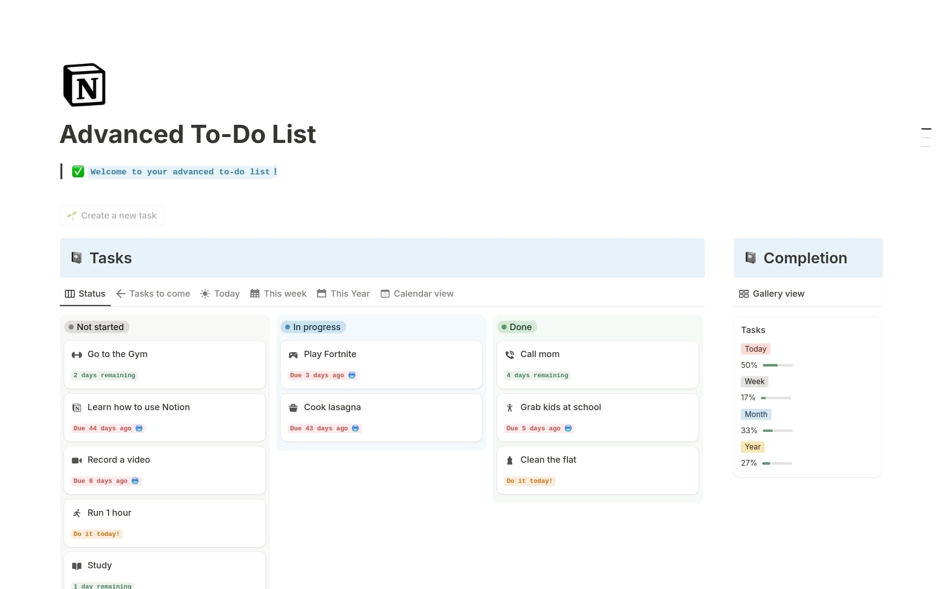 A template preview for Advanced To-Do List