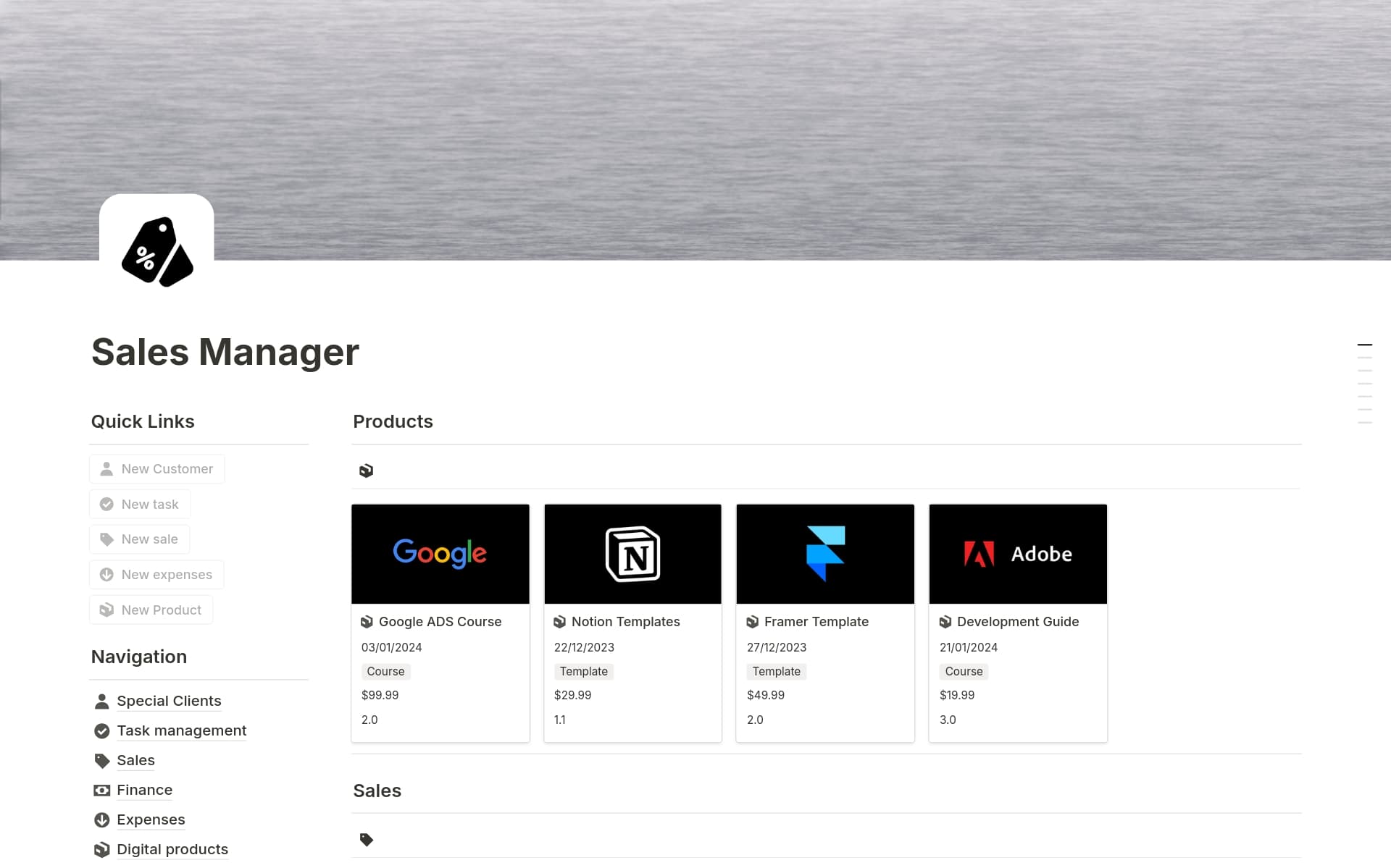 A template preview for Sales Manager